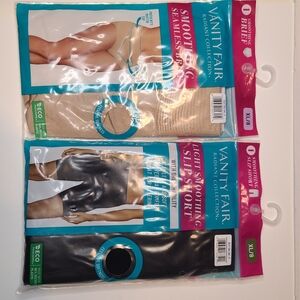 2piece set Vanity Fair XL/8 Black Slip Shorts & Beige Smoothing Brief